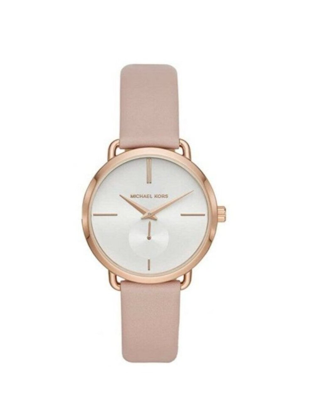 Michael Kors Portia Pink Leather Watch Rose Gold Slim Round Dial 38mm